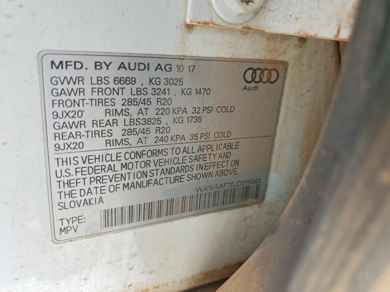 52440466 :رقم المزاد ، WA1VAAF70JD019343 vin ، 2018 Audi Q7 مزاد بيع