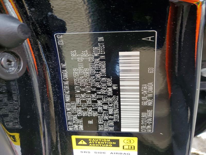 55014266 :رقم المزاد ، 2T2ZK1BA7CC084322 vin ، 2012 Lexus Rx مزاد بيع