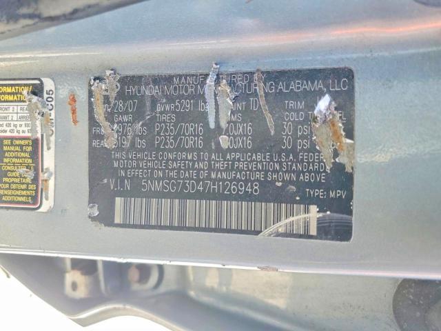 Aukcja sprzedaży 2007 Hyundai Santa Fe, vin: 5NMSG73D47H126948, numer aukcji: 54087706