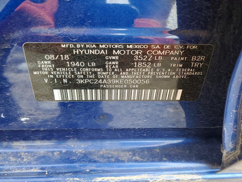 53924956 :رقم المزاد ، 3KPC24A39KE050056 vin ، 2019 Hyundai Accent مزاد بيع