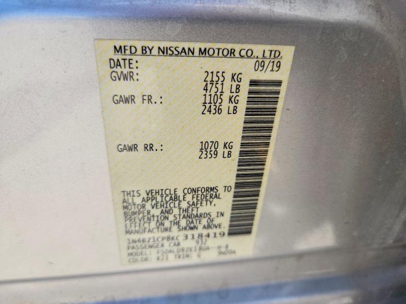 Продажа на аукционе авто 2019 Nissan Leaf, vin: 1N4BZ1CP8KC318419, номер лота: 54262506