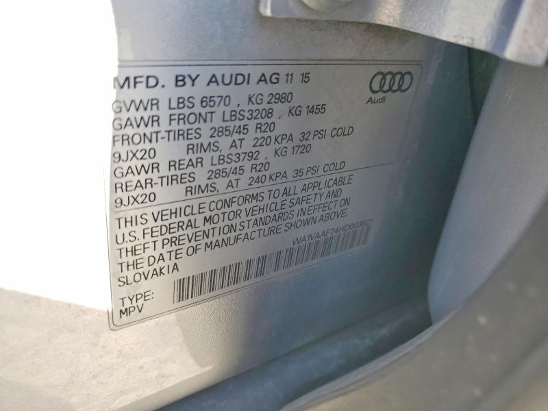 Aukcja sprzedaży 2017 Audi Q7, vin: WA1VAAF74HD003821, numer aukcji: 52404886