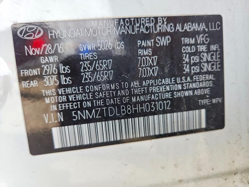 Aukcja sprzedaży 2017 Hyundai Santa Fe Sport, vin: 5NMZTDLB8HH031012, numer aukcji: 52310736