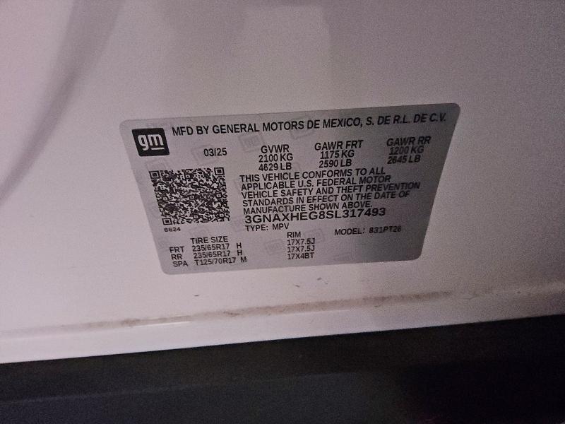 2025 Chevrolet Equinox მანქანა იყიდება აუქციონზე, vin: 3GNAXHEG8SL317493, აუქციონის ნომერი: 53091726
