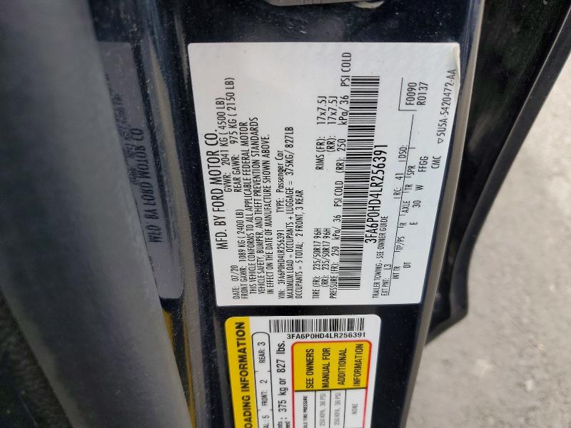 2020 Ford Fusion მანქანა იყიდება აუქციონზე, vin: 3FA6P0HD4LR256391, აუქციონის ნომერი: 52511336