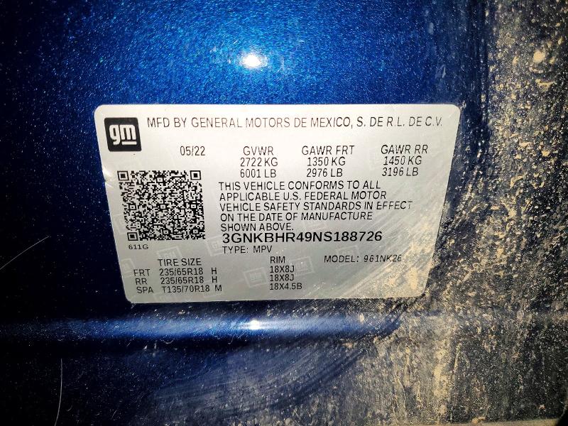 2022 Chevrolet Blazer მანქანა იყიდება აუქციონზე, vin: 3GNKBHR49NS188726, აუქციონის ნომერი: 51983986