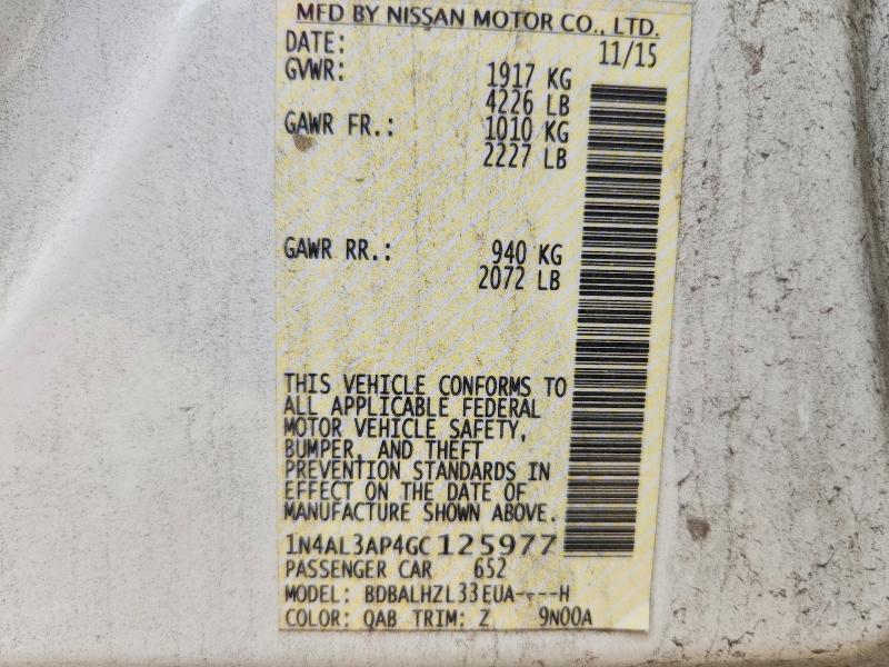 54840156 :رقم المزاد ، 1N4AL3AP4GC125977 vin ، 2016 Nissan Altima مزاد بيع