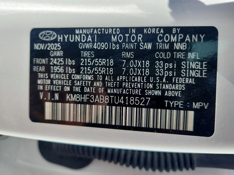 53654566 :رقم المزاد ، KM8HF3AB8TU418527 vin ، 2026 Hyundai Kona مزاد بيع