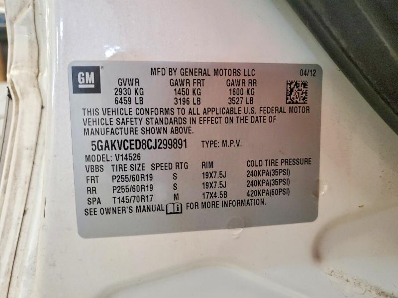 53129796 :رقم المزاد ، 5GAKVCED8CJ299891 vin ، 2012 Buick Enclave مزاد بيع
