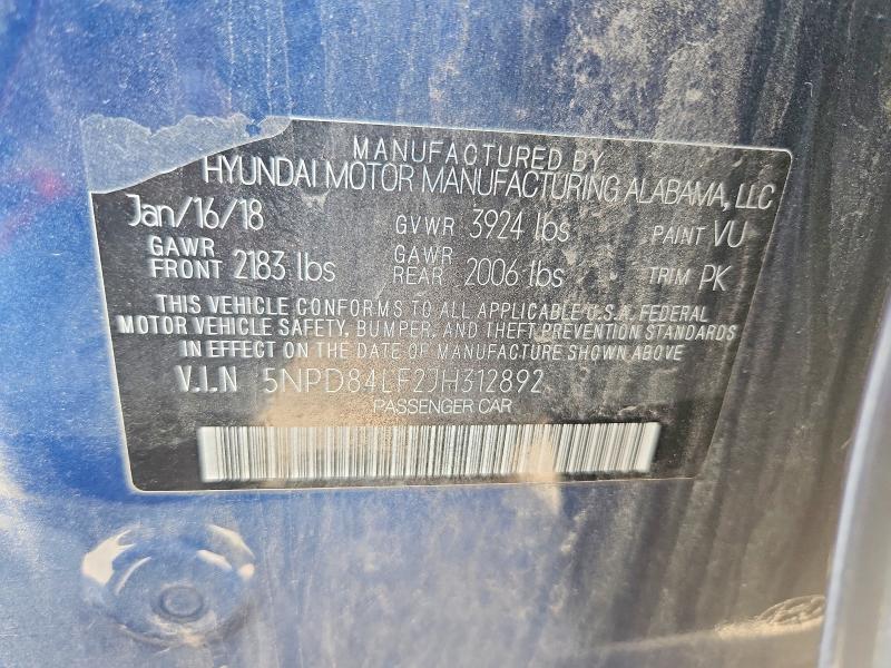 54170626 :رقم المزاد ، 5NPD84LF2JH312892 vin ، 2018 Hyundai Elantra مزاد بيع