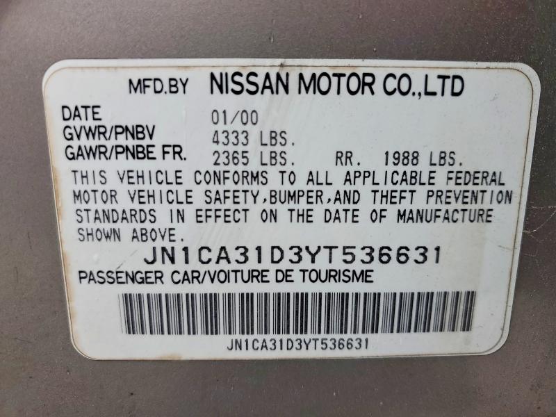 2000 Nissan Maxima მანქანა იყიდება აუქციონზე, vin: JN1CA31D3YT536631, აუქციონის ნომერი: 52154666