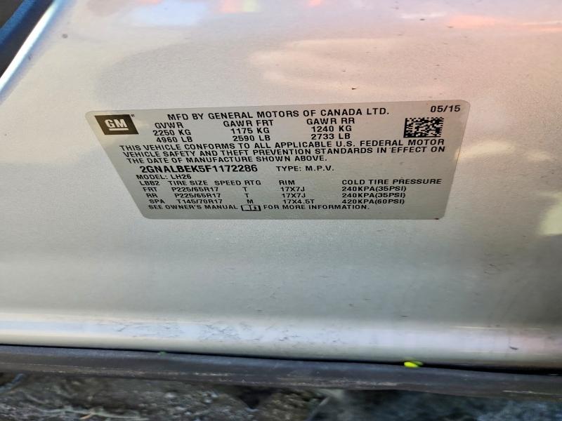 Aukcja sprzedaży 2015 Chevrolet Equinox, vin: 2GNALBEK5F1172286, numer aukcji: 54146576
