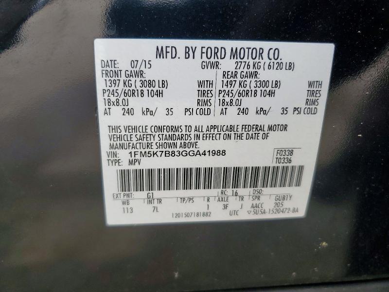53337966 :رقم المزاد ، 1FM5K7B83GGA41988 vin ، 2016 Ford Explorer مزاد بيع