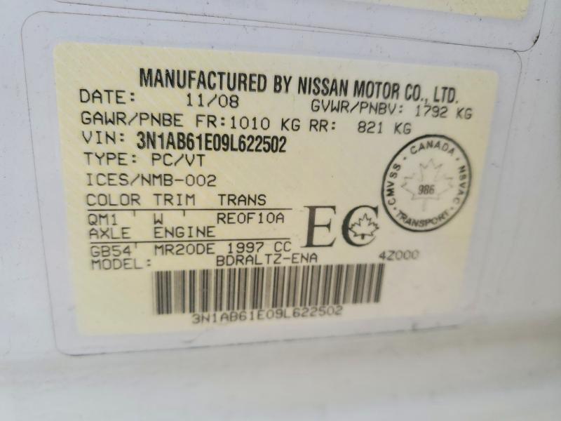 2009 Nissan Sentra მანქანა იყიდება აუქციონზე, vin: 3N1AB61E09L622502, აუქციონის ნომერი: 53463206
