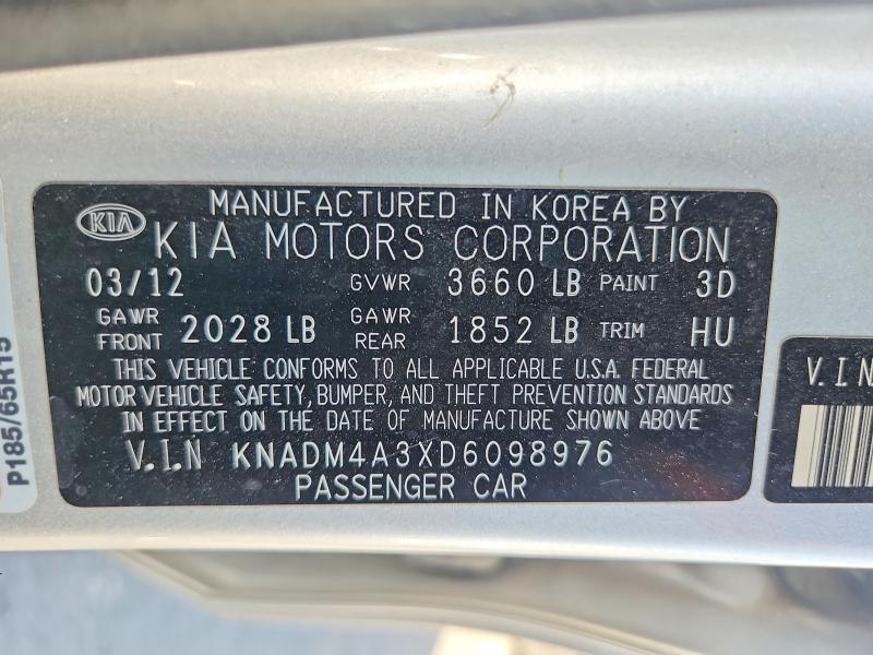 52970606 :رقم المزاد ، KNADM4A3XD6098976 vin ، 2013 Kia Rio مزاد بيع