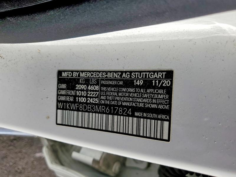 2021 Mercedes-benz C მანქანა იყიდება აუქციონზე, vin: W1KWF8DB3MR617824, აუქციონის ნომერი: 54336836