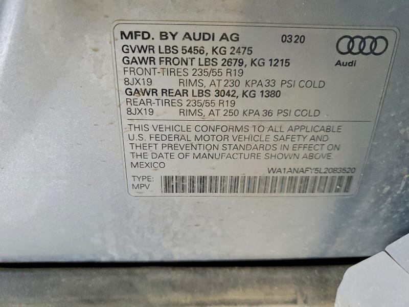 Продажа на аукционе авто 2020 Audi Q5, vin: WA1ANAFY5L2083520, номер лота: 54361756