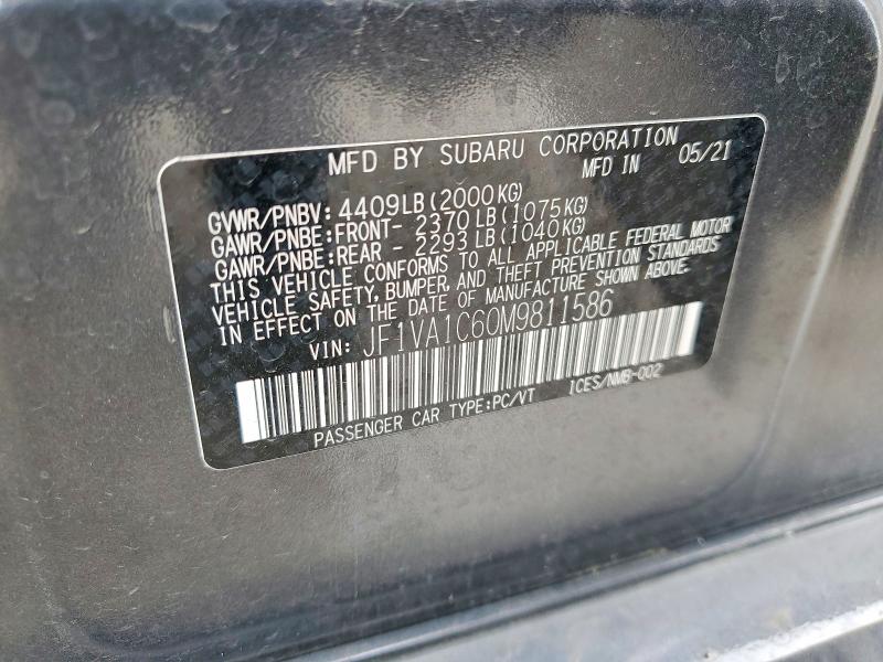 52569466 :رقم المزاد ، JF1VA1C60M9811586 vin ، 2021 Subaru Wrx مزاد بيع