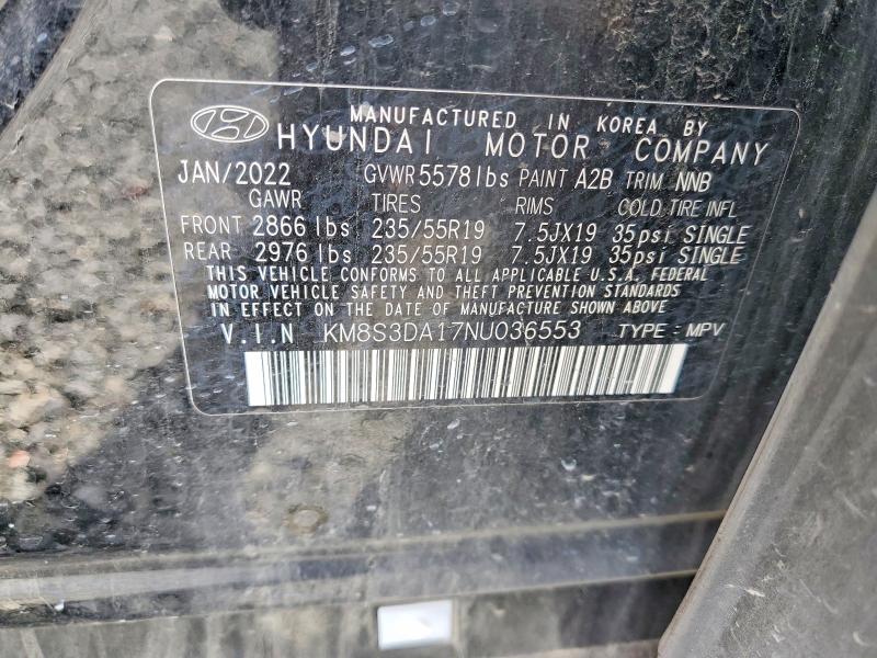 Aukcja sprzedaży 2022 Hyundai Santa Fe, vin: KM8S3DA17NU036553, numer aukcji: 54513746