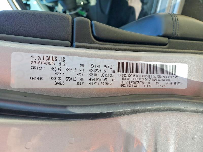 53227716 :رقم المزاد ، 1C4RJFAG8KC546680 vin ، 2019 Jeep Grand Cherokee مزاد بيع