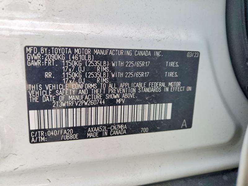 54110436 :رقم المزاد ، 2T3W1RFV2PW260744 vin ، 2023 Toyota Rav4 مزاد بيع