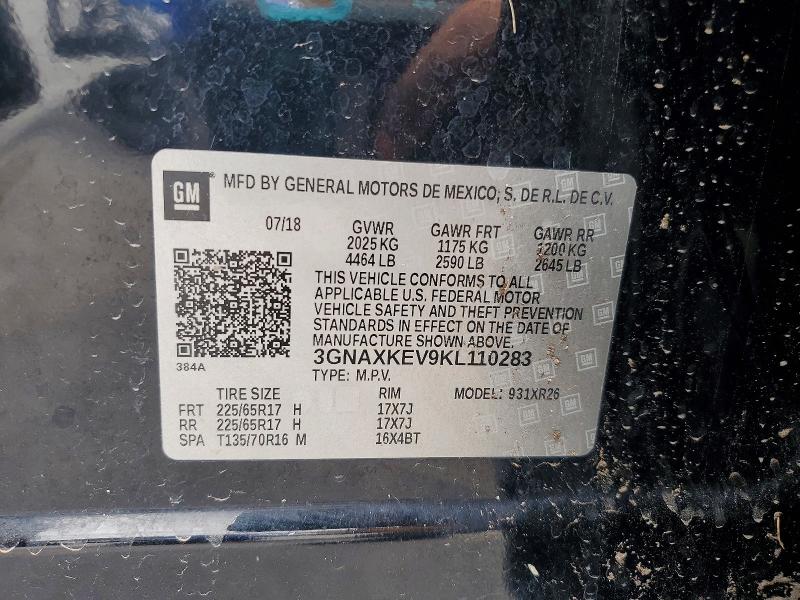 Продаж на аукціоні авто 2019 Chevrolet Equinox, vin: 3GNAXKEV9KL110283, номер лоту: 55090556