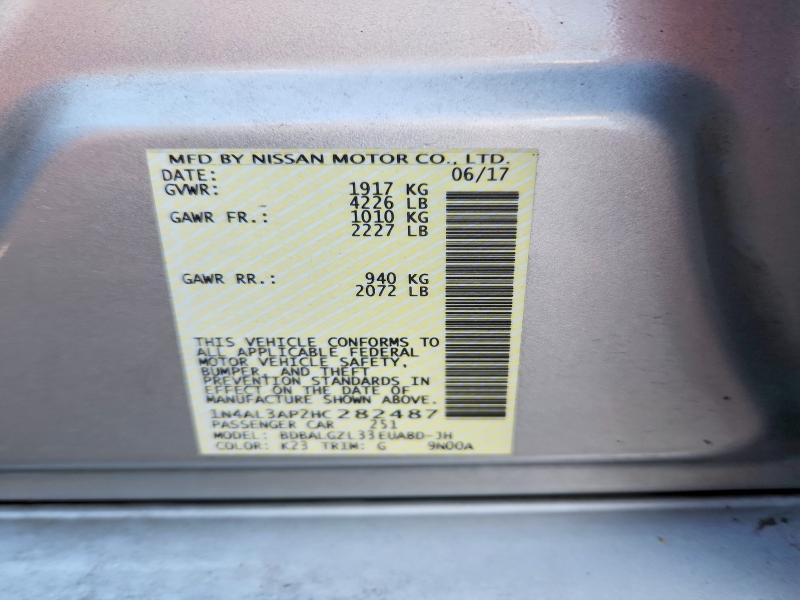 2017 Nissan Altima მანქანა იყიდება აუქციონზე, vin: 1N4AL3AP2HC282487, აუქციონის ნომერი: 52334616