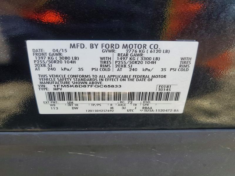 Aukcja sprzedaży 2015 Ford Explorer, vin: 1FM5K8D87FGC65833, numer aukcji: 53604026
