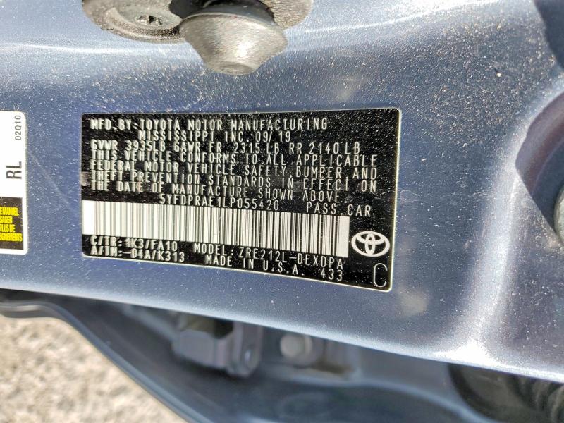 Продаж на аукціоні авто 2020 Toyota Corolla, vin: 5YFDPRAE1LP055420, номер лоту: 55007976