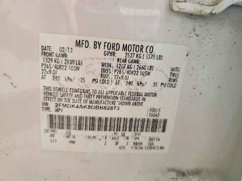 2013 Ford Edge მანქანა იყიდება აუქციონზე, vin: 2FMDK4AK8DBB82873, აუქციონის ნომერი: 53736906