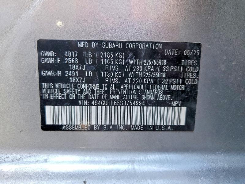 Aukcja sprzedaży 2025 Subaru Crosstrek, vin: 4S4GUHL65S3754994, numer aukcji: 54512836