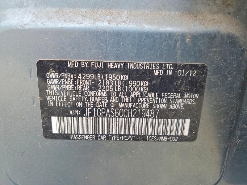 Aukcja sprzedaży 2012 Subaru Impreza, vin: JF1GPAS60CH219487, numer aukcji: 54209186