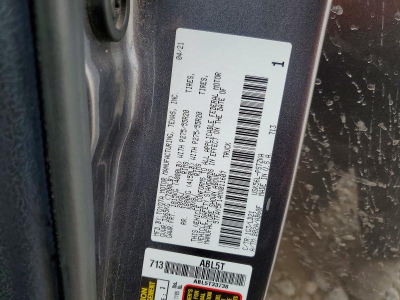 54452626 :رقم المزاد ، 5TFAY5F14MX011607 vin ، 2021 Toyota Tundra مزاد بيع