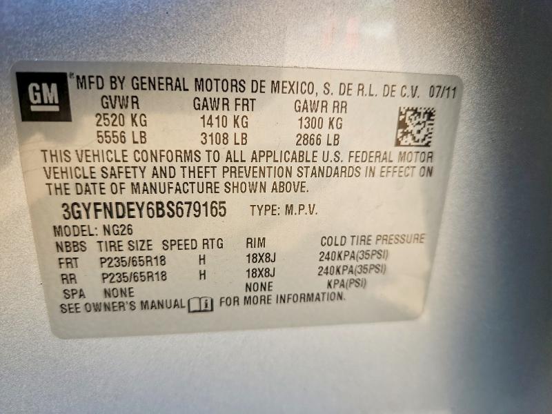 54125126 :رقم المزاد ، 3GYFNDEY6BS679165 vin ، 2011 Cadillac Srx مزاد بيع