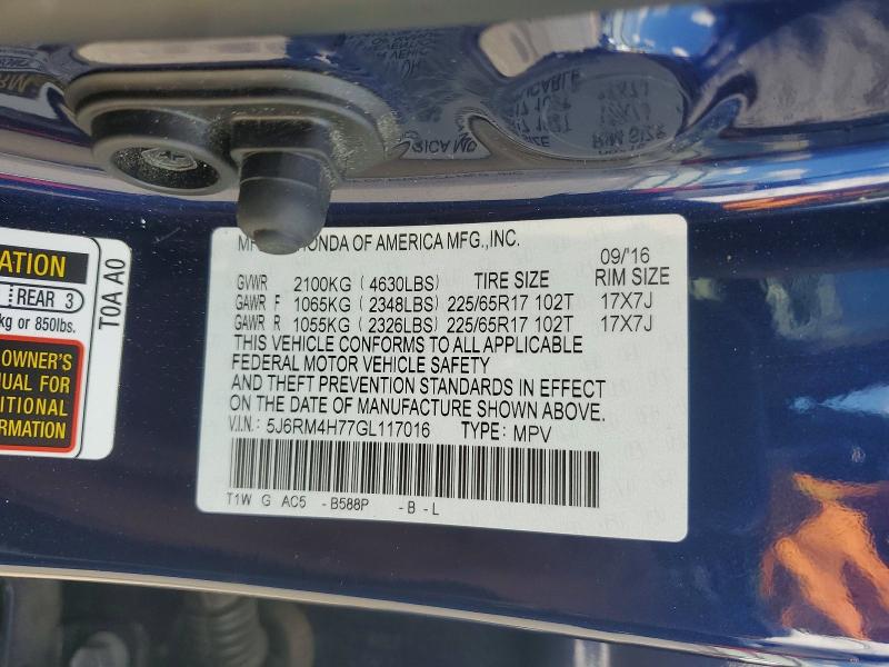 Продажа на аукционе авто 2016 Honda Cr-v, vin: 5J6RM4H77GL117016, номер лота: 53598906