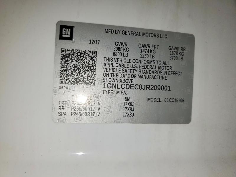 54881816 :رقم المزاد ، 1GNLCDEC0JR209001 vin ، 2018 Chevrolet Tahoe مزاد بيع