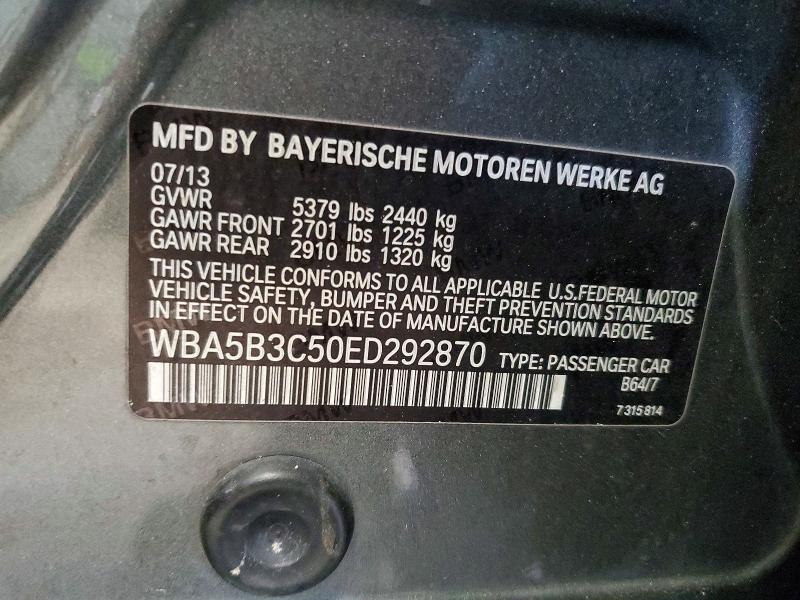 2014 Bmw 535 მანქანა იყიდება აუქციონზე, vin: WBA5B3C50ED292870, აუქციონის ნომერი: 52423466