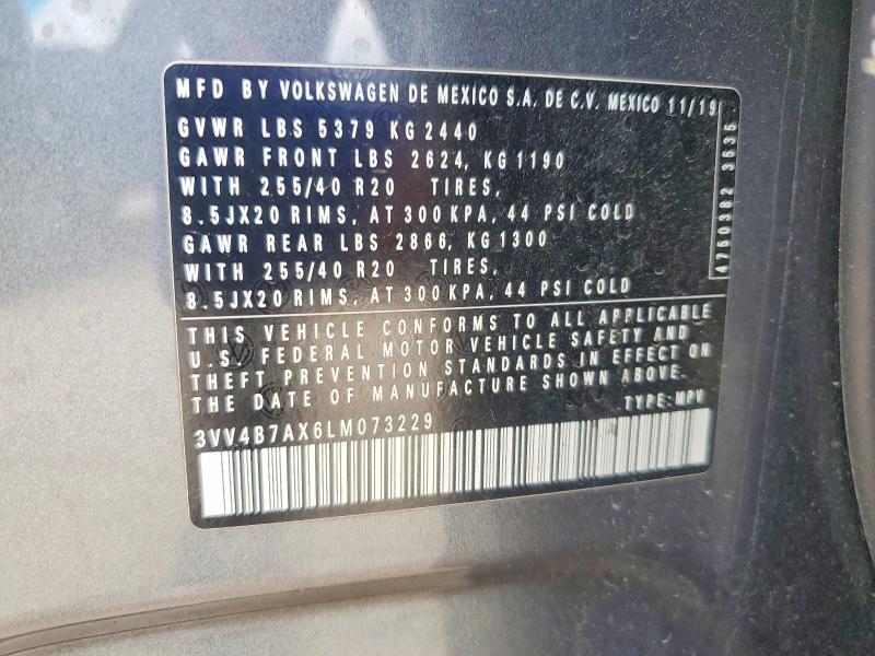 Продаж на аукціоні авто 2020 Volkswagen Tiguan, vin: 3VV4B7AX6LM073229, номер лоту: 53764596