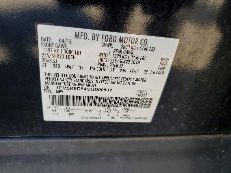 Продажа на аукционе авто 2016 Ford Explorer, vin: 1FM5K8D84GGD00832, номер лота: 54996846