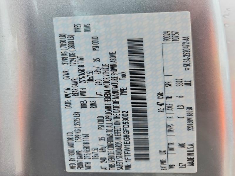 Продаж на аукціоні авто 2016 Ford F150, vin: 1FTFW1EG8GFD53002, номер лоту: 54042846