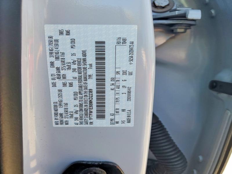 Aukcja sprzedaży 2021 Ford F150, vin: 1FTFW1E88MKD22389, numer aukcji: 55017796