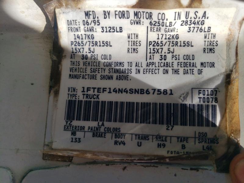 1995 Ford F150 მანქანა იყიდება აუქციონზე, vin: 1FTEF14N4SNB67581, აუქციონის ნომერი: 52662816