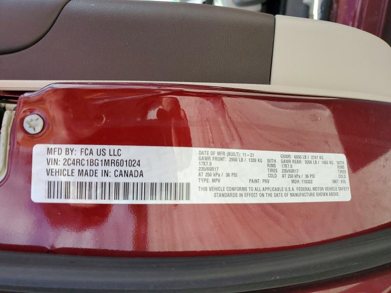 Продажа на аукционе авто 2021 Chrysler Pacifica, vin: 2C4RC1BG1MR601024, номер лота: 54959946