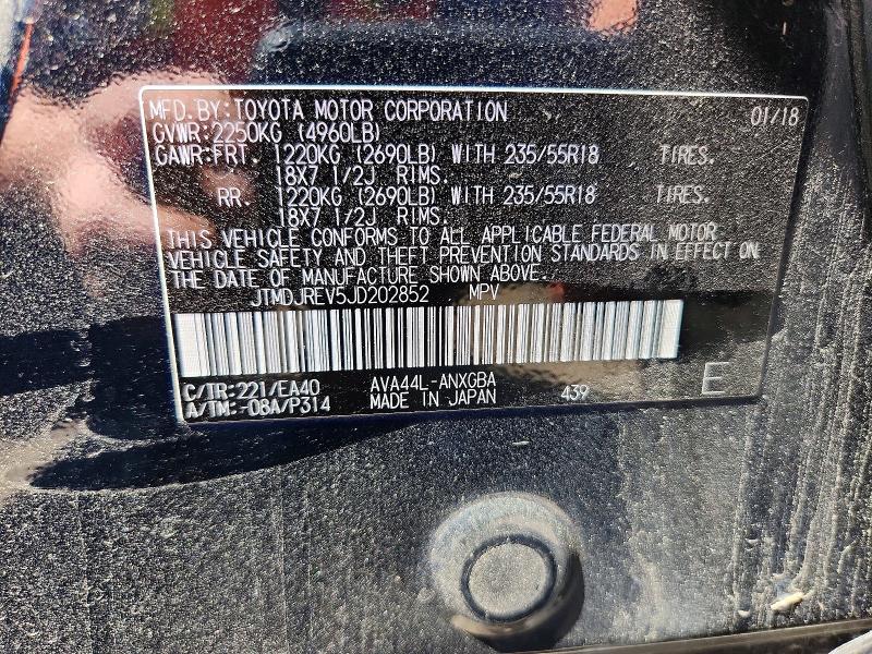 53349696 :رقم المزاد ، JTMDJREV5JD202852 vin ، 2018 Toyota Rav4 Hv مزاد بيع