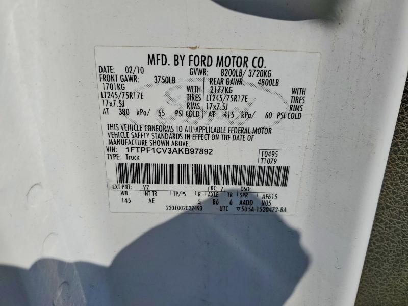 Продажа на аукционе авто 2010 Ford F150, vin: 1FTPF1CV3AKB97892, номер лота: 54607116