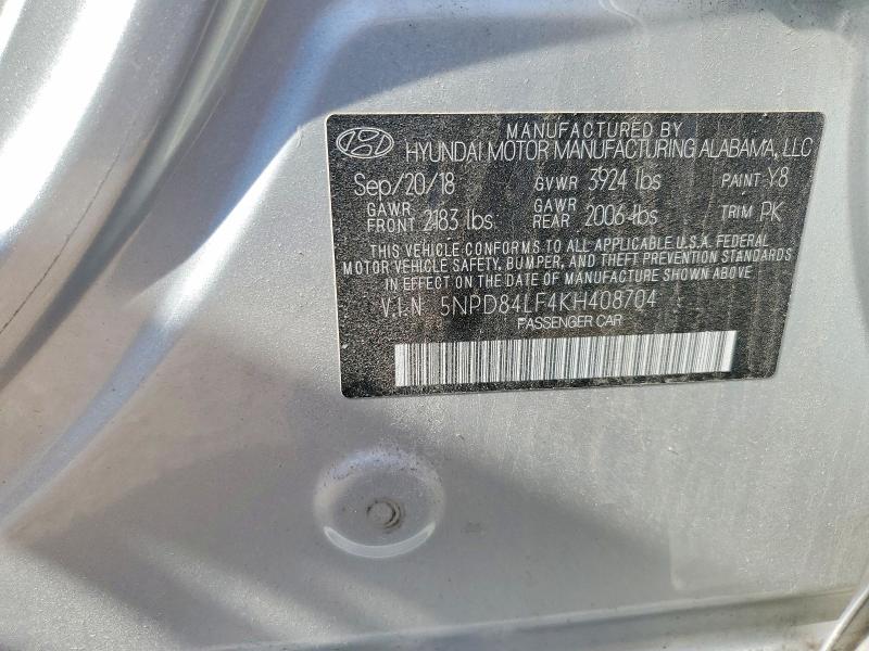 2019 Hyundai Elantra მანქანა იყიდება აუქციონზე, vin: 5NPD84LF4KH408704, აუქციონის ნომერი: 51637706
