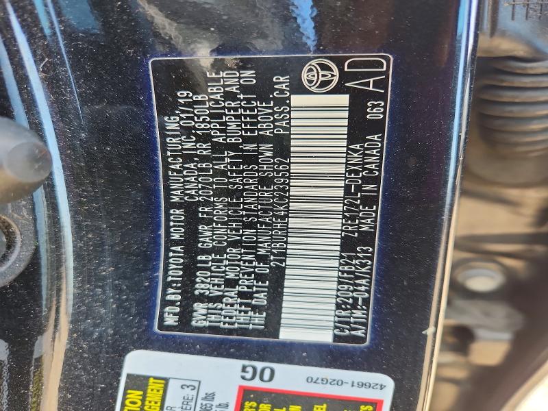 Aukcja sprzedaży 2019 Toyota Corolla, vin: 2T1BURHE4KC239562, numer aukcji: 53171446