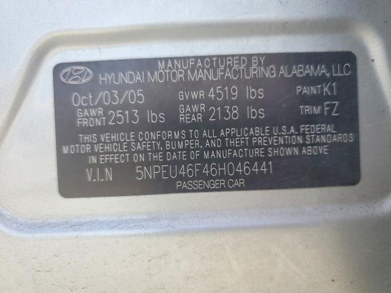 53791746 :رقم المزاد ، 5NPEU46F46H046441 vin ، 2006 Hyundai Sonata مزاد بيع