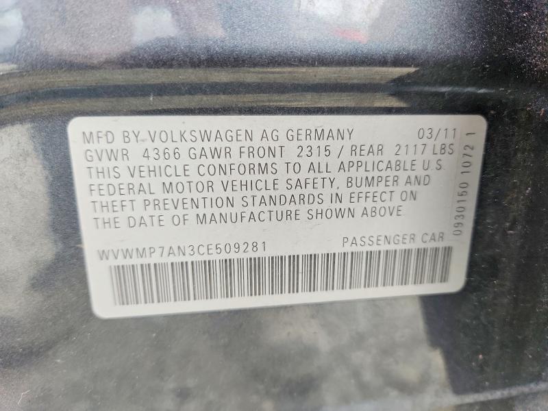 Aukcja sprzedaży 2012 Volkswagen Cc, vin: WVWMP7AN3CE509281, numer aukcji: 52319506