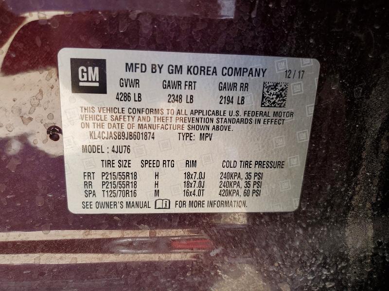 Продаж на аукціоні авто 2018 Buick Encore, vin: KL4CJASB9JB601874, номер лоту: 52333506